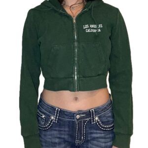 Brandy Melville John Galt Los Angeles Ribbed Corduroy Zip-Up Cropped Hoodie OS